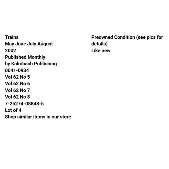 Vtg Lot 4 Trains May Jun Jul Aug 2002 Magazine Railroad Engineer Locomotive - Picture 2 of 11